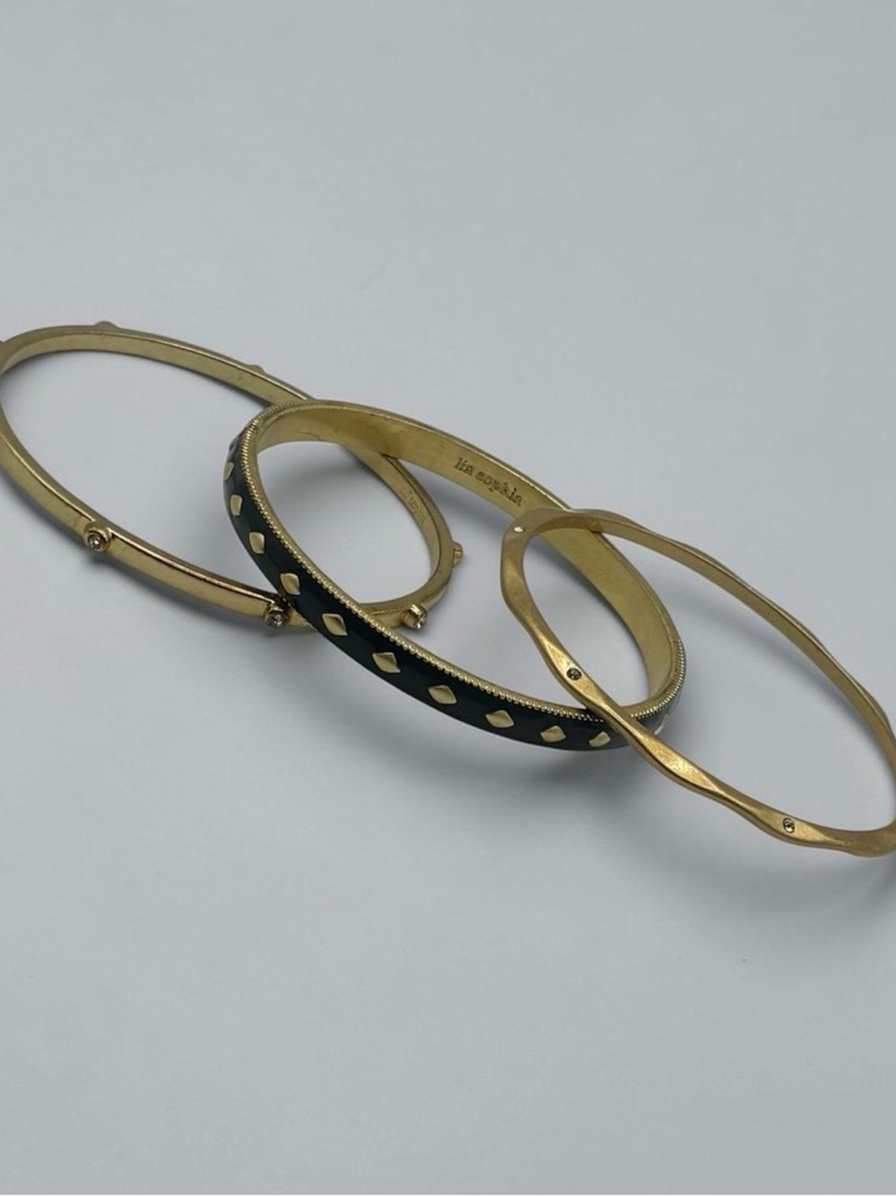 Lia Sophia Lot of 3 Gold-Tone Bangle Bracelets Size 8